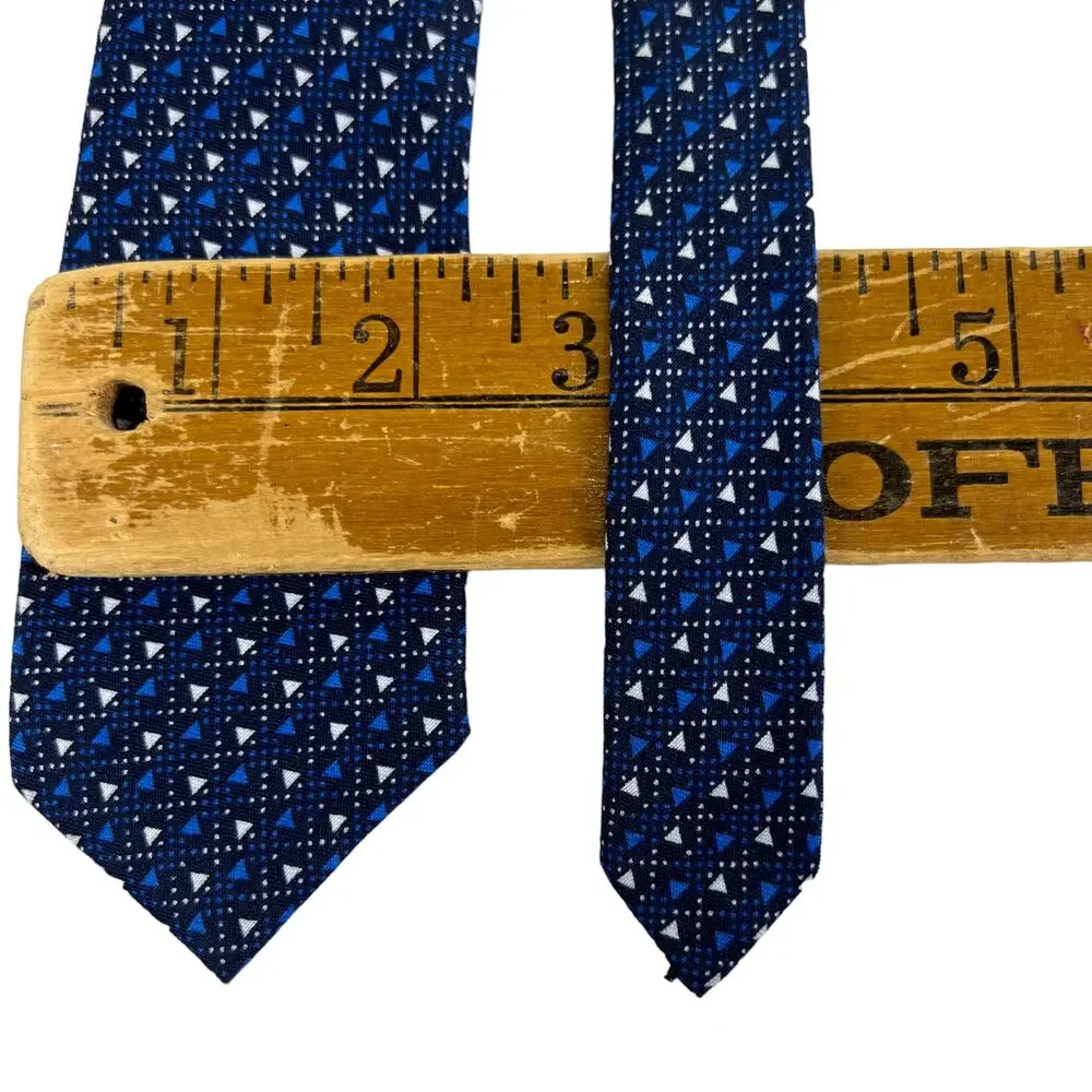 Craft Flow Boys Geometric Triangle Pattern Navy Blue White Skinny Necktie 49